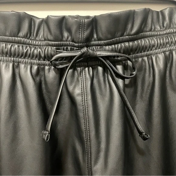 Express Faux Leather Mini Skater Skirt – Drawstring Waist, Side Pockets - Picture 3 of 9